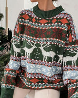 Johanna | Damen Weihnachtspullover mit Rentiermuster lockere Passform festlicher Strickpullover in Grün