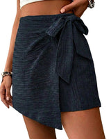 Damen-Wickel-Skort mit Strukturmuster und Bindedetail in Dunkelblau
