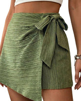 Damen-Wickel-Skort mit Strukturmuster und Bindedetail in Grün