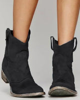 Leonie | Damen Wildleder-Westernstiefel für einen stilvollen Look mit niedrigem Absatz in Schwarz