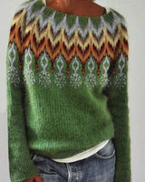 Katharina | Damen Winterpullover nordischem Muster Rundhals Weihnachtsstrickpullover in Grün