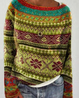 Katharina | Damen Winterpullover nordischem Muster Rundhals Weihnachtsstrickpullover in Hellgrün