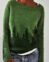 Katharina | Damen Winterpullover nordischem Muster Rundhals Weihnachtsstrickpullover in Dunkelgrün