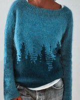 Katharina | Damen Winterpullover nordischem Muster Rundhals Weihnachtsstrickpullover in Blau