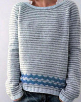 Katharina | Damen Winterpullover nordischem Muster Rundhals Weihnachtsstrickpullover in Grau