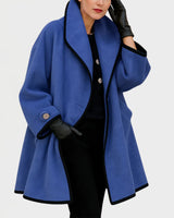 Frieda | Damen Women Coat Eleganter Oversized Mantel mit Kontrastkanten in Blau