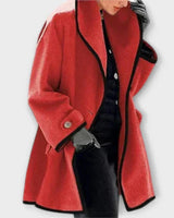 Frieda | Damen Women Coat Eleganter Oversized Mantel mit Kontrastkanten in Rot