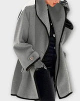 Frieda | Damen Women Coat Eleganter Oversized Mantel mit Kontrastkanten in Grau