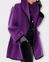 Frieda | Damen Women Coat Eleganter Oversized Mantel mit Kontrastkanten in Lila