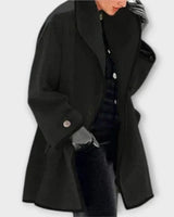 Frieda | Damen Women Coat Eleganter Oversized Mantel mit Kontrastkanten in Schwarz