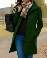 Elfriede | Damen Women Coat Klassischer Mid-Length Knopfmantel in Dunkelgrün