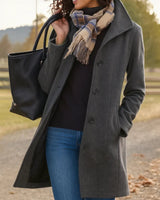 Elfriede | Damen Women Coat Klassischer Mid-Length Knopfmantel in Grau