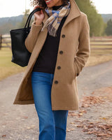 Elfriede | Damen Women Coat Klassischer Mid-Length Knopfmantel in Khaki