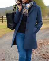Elfriede | Damen Women Coat Klassischer Mid-Length Knopfmantel in Blau