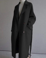 Katharina | Damen Women Coat langer Kaschmir Mantel Doppelknopf Trenchcoat in Schwarz