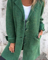 Marlene | Damen Women Coat Lässiger Langer Mantel mit Revers und Knöpfen in Grün