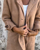 Marlene | Damen Women Coat Lässiger Langer Mantel mit Revers und Knöpfen in Khaki
