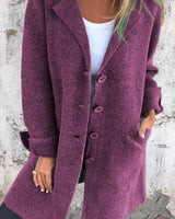Marlene | Damen Women Coat Lässiger Langer Mantel mit Revers und Knöpfen in Lila