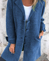 Marlene | Damen Women Coat Lässiger Langer Mantel mit Revers und Knöpfen in Blau