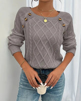 Elfriede | Damen Zopfmuster Knit Sweater Rundhals Raglanärmel Acryl Pullover in Rosa Braun