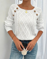 Elfriede | Damen Zopfmuster Knit Sweater Rundhals Raglanärmel Acryl Pullover in Weiß