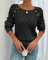 Elfriede | Damen Zopfmuster Knit Sweater Rundhals Raglanärmel Acryl Pullover in Schwarz