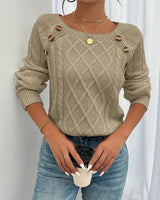 Elfriede | Damen Zopfmuster Knit Sweater Rundhals Raglanärmel Acryl Pullover in Khaki