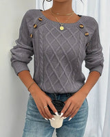 Elfriede | Damen Zopfmuster Knit Sweater Rundhals Raglanärmel Acryl Pullover in Dunkelgrau