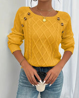 Elfriede | Damen Zopfmuster Knit Sweater Rundhals Raglanärmel Acryl Pullover in Golden
