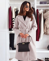 Damen zweireihiger Trenchcoat mit Bindegürtel in Aprikose