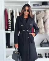 Damen zweireihiger Trenchcoat mit Bindegürtel in Schwarz
