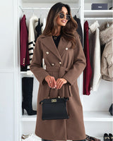 Damen zweireihiger Trenchcoat mit Bindegürtel in Braun