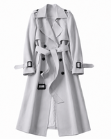 Damen Zweireihiger Trenchcoat mit Gürtel und Reverskragen sowie Ärmelriemen in Grau