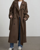 Damen zweireihiger Trenchcoat mit Gürtel in Dunkelbraun