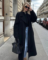 Damen zweireihiger Trenchcoat mit Gürtel in Schwarz