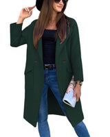 Damen eleganter zweireihiger Trenchcoat in Dunkelgrün