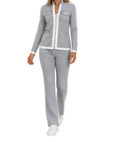 Damen Zweiteiler mit Reißverschlussjacke und gerader Hose in Grau