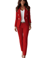 Damen-Zweiteiler mit tailliertem Blazer und Hose mit geradem Bein in Rot
