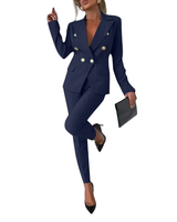 Damen-Zweiteiler mit tailliertem Blazer und Hose mit geradem Bein in Marineblau