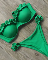Damen Zweiteiliger Bikini mit Trägerlosem Oberteil Volants und Bindung am Rücken in Grün