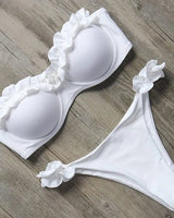 Damen Zweiteiliger Bikini mit Trägerlosem Oberteil Volants und Bindung am Rücken in Weiß