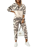 Damen Zweiteiliger Trainingsanzug mit Grafikmuster in Beige