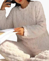 Damen Zweiteiliges Pyjama-Set mit Struktur in Weiß