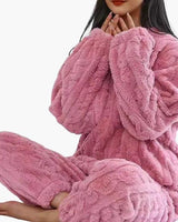 Damen Zweiteiliges Pyjama-Set mit Struktur in Rosa