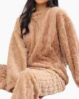 Damen Zweiteiliges Pyjama-Set mit Struktur in Braun