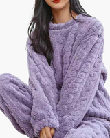 Damen Zweiteiliges Pyjama-Set mit Struktur in Lila