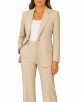 Damen Zweiteiliges Set mit Blazer und Hose mit Reverskragen in Beige