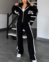 Damen Zweiteiliges Set mit Reißverschlussjacke und Hose in Schwarz