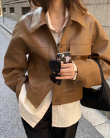 Petra | Damen Modische Kurze Jacke mit Boxy-Passform in Braun