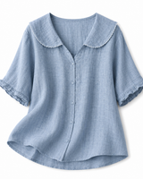 Damenbluse mit Knopfleiste und Rundkragen in Blau